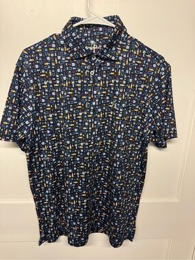 Rhoback Navy Breakfastball Printed Polo
